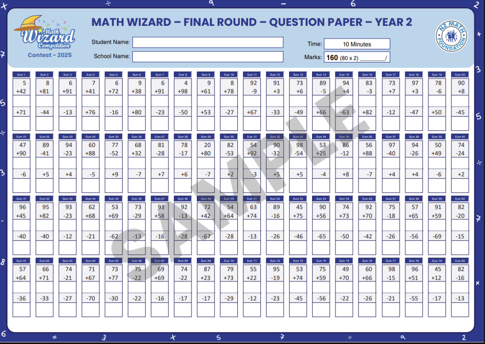 Random Math Questions Year 2 Sample Questions – MATH WIZARD